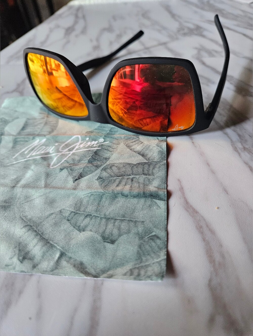 Maui Jim Matte Black Sunglasses with Red-Orange Mirrored Lenses